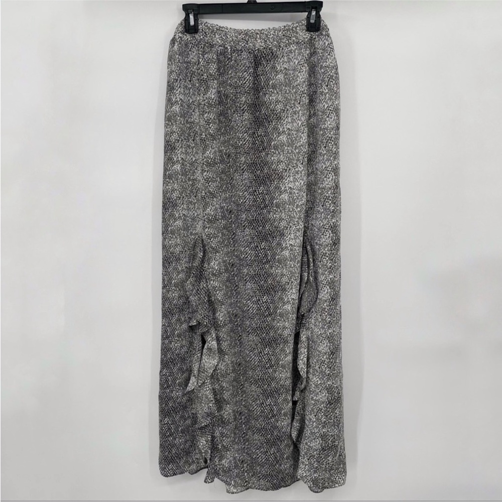 NWOT BB Dakota Grey Snakeskin Print Maxi Skirt Ruffles and Dual Front Slits